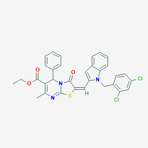 molecular formula C32H25Cl2N3O3S B305043 ethyl 2-{[1-(2,4-dichlorobenzyl)-1H-indol-2-yl]methylene}-7-methyl-3-oxo-5-phenyl-2,3-dihydro-5H-[1,3]thiazolo[3,2-a]pyrimidine-6-carboxylate 