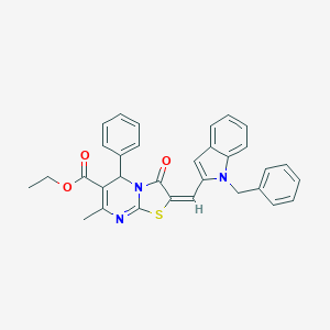 molecular formula C32H27N3O3S B305049 ethyl 2-[(1-benzyl-1H-indol-2-yl)methylene]-7-methyl-3-oxo-5-phenyl-2,3-dihydro-5H-[1,3]thiazolo[3,2-a]pyrimidine-6-carboxylate 