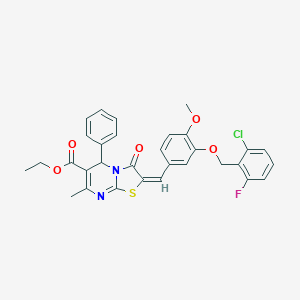 molecular formula C31H26ClFN2O5S B305053 ethyl 2-{3-[(2-chloro-6-fluorobenzyl)oxy]-4-methoxybenzylidene}-7-methyl-3-oxo-5-phenyl-2,3-dihydro-5H-[1,3]thiazolo[3,2-a]pyrimidine-6-carboxylate 
