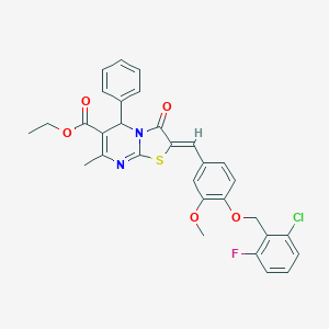 molecular formula C31H26ClFN2O5S B305054 ethyl 2-{4-[(2-chloro-6-fluorobenzyl)oxy]-3-methoxybenzylidene}-7-methyl-3-oxo-5-phenyl-2,3-dihydro-5H-[1,3]thiazolo[3,2-a]pyrimidine-6-carboxylate 