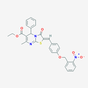 molecular formula C30H25N3O6S B305058 ethyl 2-[4-({2-nitrobenzyl}oxy)benzylidene]-7-methyl-3-oxo-5-phenyl-2,3-dihydro-5H-[1,3]thiazolo[3,2-a]pyrimidine-6-carboxylate 