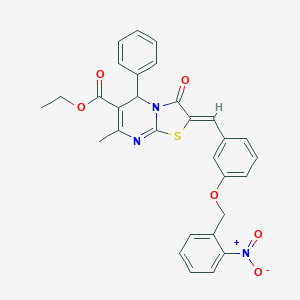 molecular formula C30H25N3O6S B305059 Ethyl dichlorobenzyl)oxy]benzaldehyde [2,6-di(1-pyrrolidinyl)-4-pyrimidinyl]hydrazone 