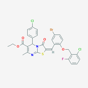 molecular formula C30H22BrCl2FN2O4S B305062 ethyl 2-{5-bromo-2-[(2-chloro-6-fluorobenzyl)oxy]benzylidene}-5-(4-chlorophenyl)-7-methyl-3-oxo-2,3-dihydro-5H-[1,3]thiazolo[3,2-a]pyrimidine-6-carboxylate 