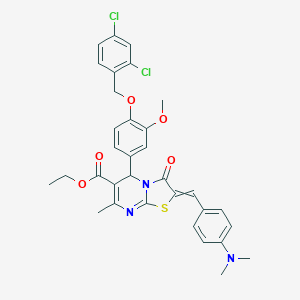 molecular formula C33H31Cl2N3O5S B305065 ethyl 5-{4-[(2,4-dichlorobenzyl)oxy]-3-methoxyphenyl}-2-[4-(dimethylamino)benzylidene]-7-methyl-3-oxo-2,3-dihydro-5H-[1,3]thiazolo[3,2-a]pyrimidine-6-carboxylate 