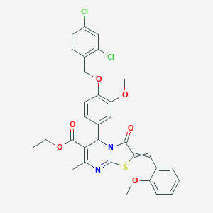 molecular formula C32H28Cl2N2O6S B305066 ethyl 5-{4-[(2,4-dichlorobenzyl)oxy]-3-methoxyphenyl}-2-(2-methoxybenzylidene)-7-methyl-3-oxo-2,3-dihydro-5H-[1,3]thiazolo[3,2-a]pyrimidine-6-carboxylate 