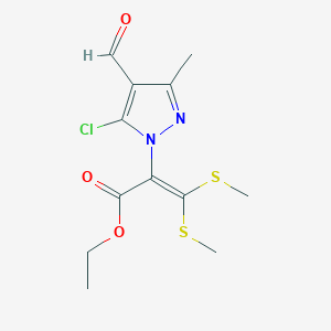 molecular formula C12H15ClN2O3S2 B305067 ethyl 2-(5-chloro-4-formyl-3-methyl-1H-pyrazol-1-yl)-3,3-bis(methylsulfanyl)acrylate 