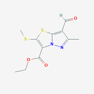molecular formula C11H12N2O3S2 B305069 Ethyl 7-formyl-6-methyl-2-(methylsulfanyl)pyrazolo[5,1-b][1,3]thiazole-3-carboxylate 