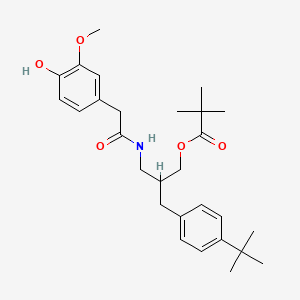 molecular formula C28H39NO5 B3050826 [2-[(4-Tert-butylphenyl)methyl]-3-[[2-(4-hydroxy-3-methoxyphenyl)acetyl]amino]propyl] 2,2-dimethylpropanoate CAS No. 289903-41-9