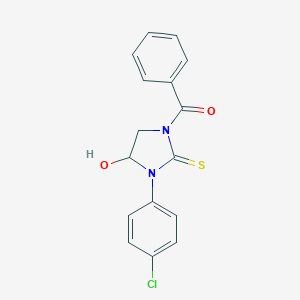 molecular formula C16H13ClN2O2S B305089 1-Benzoyl-3-(4-chlorophenyl)-4-hydroxy-2-imidazolidinethione 
