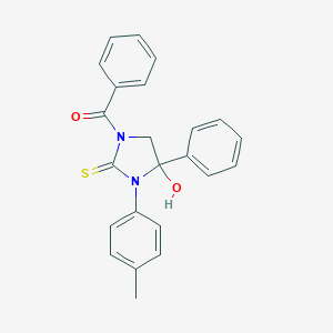 molecular formula C23H20N2O2S B305090 1-Benzoyl-4-hydroxy-3-(4-methylphenyl)-4-phenyl-2-imidazolidinethione 
