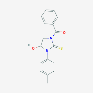 molecular formula C17H16N2O2S B305093 1-Benzoyl-4-hydroxy-3-(4-methylphenyl)-2-imidazolidinethione 