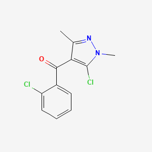 molecular formula C12H10Cl2N2O B3050947 Methanone, (5-chloro-1,3-dimethyl-1H-pyrazol-4-yl)(2-chlorophenyl)- CAS No. 29938-74-7