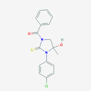 molecular formula C17H15ClN2O2S B305100 1-Benzoyl-3-(4-chlorophenyl)-4-hydroxy-4-methylimidazolidine-2-thione 