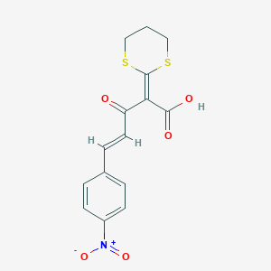 molecular formula C15H13NO5S2 B305111 2-(1,3-Dithiane-2-ylidene)-3-oxo-5-(4-nitrophenyl)-4-pentenoic acid 