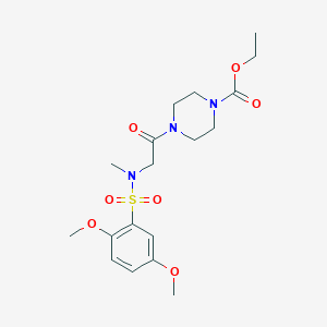 molecular formula C18H27N3O7S B305115 ethyl 4-{N-[(2,5-dimethoxyphenyl)sulfonyl]-N-methylglycyl}piperazine-1-carboxylate 