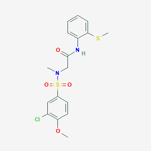 molecular formula C17H19ClN2O4S2 B305124 2-[[(3-chloro-4-methoxyphenyl)sulfonyl](methyl)amino]-N-[2-(methylsulfanyl)phenyl]acetamide 