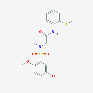 molecular formula C18H22N2O5S2 B305130 2-[[(2,5-dimethoxyphenyl)sulfonyl](methyl)amino]-N-[2-(methylsulfanyl)phenyl]acetamide 