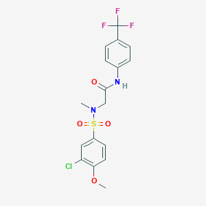 molecular formula C17H16ClF3N2O4S B305131 2-[[(3-chloro-4-methoxyphenyl)sulfonyl](methyl)amino]-N-[4-(trifluoromethyl)phenyl]acetamide 