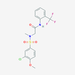 molecular formula C17H16ClF3N2O4S B305132 2-[[(3-chloro-4-methoxyphenyl)sulfonyl](methyl)amino]-N-[2-(trifluoromethyl)phenyl]acetamide 