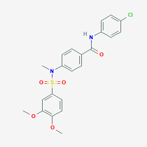 molecular formula C22H21ClN2O5S B305150 N-(4-chlorophenyl)-4-[[(3,4-dimethoxyphenyl)sulfonyl](methyl)amino]benzamide 