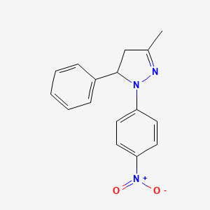 molecular formula C16H15N3O2 B3051527 3-methyl-1-(4-nitrophenyl)-5-phenyl-4,5-dihydro-1H-pyrazole CAS No. 34326-52-8