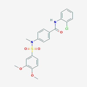 molecular formula C22H21ClN2O5S B305153 N-(2-chlorophenyl)-4-[[(3,4-dimethoxyphenyl)sulfonyl](methyl)amino]benzamide 
