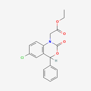 molecular formula C18H16ClNO4 B3051676 Ethyl 2-(6-chloro-2-oxo-4-phenyl-2,4-dihydro-1H-benzo[d][1,3]oxazin-1-yl)acetate CAS No. 35382-76-4