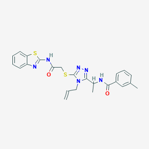 molecular formula C24H24N6O2S2 B305179 N-[1-(4-allyl-5-{[2-(1,3-benzothiazol-2-ylamino)-2-oxoethyl]sulfanyl}-4H-1,2,4-triazol-3-yl)ethyl]-3-methylbenzamide 