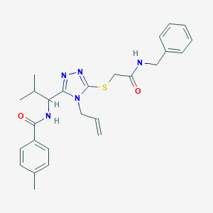 molecular formula C26H31N5O2S B305180 N-[1-(4-allyl-5-{[2-(benzylamino)-2-oxoethyl]sulfanyl}-4H-1,2,4-triazol-3-yl)-2-methylpropyl]-4-methylbenzamide 