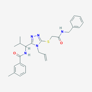 molecular formula C26H31N5O2S B305182 N-[1-(4-allyl-5-{[2-(benzylamino)-2-oxoethyl]sulfanyl}-4H-1,2,4-triazol-3-yl)-2-methylpropyl]-3-methylbenzamide 