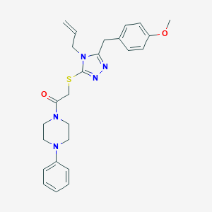 molecular formula C25H29N5O2S B305186 2-{[5-(4-methoxybenzyl)-4-(prop-2-en-1-yl)-4H-1,2,4-triazol-3-yl]sulfanyl}-1-(4-phenylpiperazin-1-yl)ethanone 