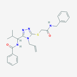 molecular formula C25H29N5O2S B305188 N-{1-[5-{[2-(benzylamino)-2-oxoethyl]sulfanyl}-4-(prop-2-en-1-yl)-4H-1,2,4-triazol-3-yl]-2-methylpropyl}benzamide 