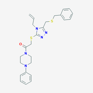 molecular formula C25H29N5OS2 B305193 1-[({4-allyl-5-[(benzylthio)methyl]-4H-1,2,4-triazol-3-yl}thio)acetyl]-4-phenylpiperazine 
