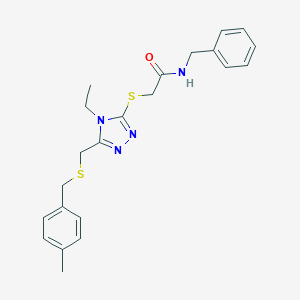 molecular formula C22H26N4OS2 B305197 N-benzyl-2-[(4-ethyl-5-{[(4-methylbenzyl)sulfanyl]methyl}-4H-1,2,4-triazol-3-yl)sulfanyl]acetamide 