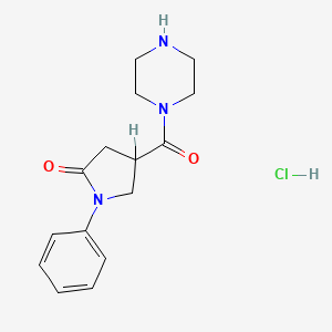 molecular formula C15H20ClN3O2 B3052058 1-Phenyl-4-(piperazine-1-carbonyl)pyrrolidin-2-one hydrochloride CAS No. 38160-15-5