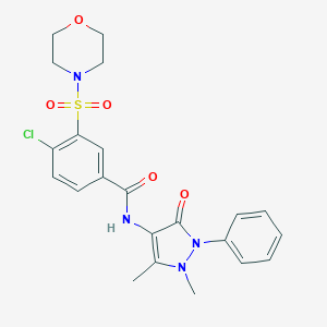 molecular formula C22H23ClN4O5S B305207 4-chloro-N-(1,5-dimethyl-3-oxo-2-phenyl-2,3-dihydro-1H-pyrazol-4-yl)-3-(4-morpholinylsulfonyl)benzamide 