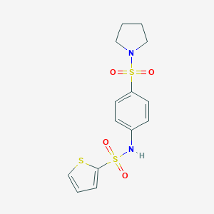molecular formula C14H16N2O4S3 B305216 N-[4-(1-pyrrolidinylsulfonyl)phenyl]-2-thiophenesulfonamide 