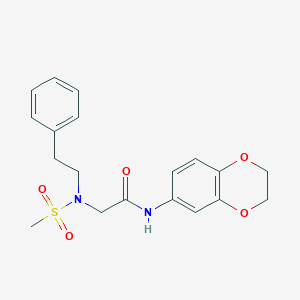 molecular formula C19H22N2O5S B305224 N-(2,3-dihydro-1,4-benzodioxin-6-yl)-2-[(methylsulfonyl)(2-phenylethyl)amino]acetamide 