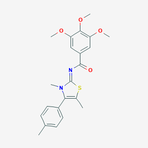 molecular formula C22H24N2O4S B305240 N-(3,5-dimethyl-4-(4-methylphenyl)-1,3-thiazol-2(3H)-ylidene)-3,4,5-trimethoxybenzamide 