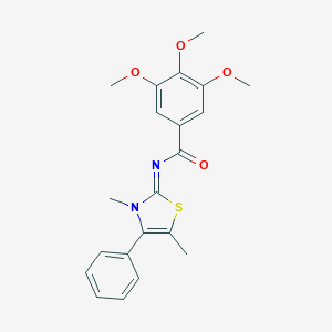 molecular formula C21H22N2O4S B305244 N-(3,5-dimethyl-4-phenyl-1,3-thiazol-2(3H)-ylidene)-3,4,5-trimethoxybenzamide 