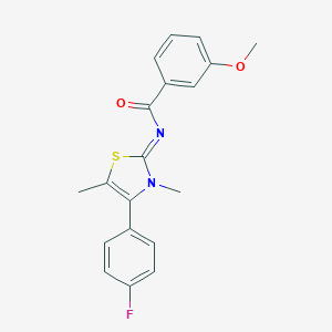 molecular formula C19H17FN2O2S B305251 N-(4-(4-fluorophenyl)-3,5-dimethyl-1,3-thiazol-2(3H)-ylidene)-3-methoxybenzamide 
