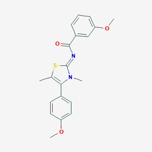 molecular formula C20H20N2O3S B305254 3-methoxy-N-(4-(4-methoxyphenyl)-3,5-dimethyl-1,3-thiazol-2(3H)-ylidene)benzamide 
