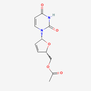 molecular formula C11H12N2O5 B3052620 ((2S,5R)-5-(2,4-Dioxo-3,4-dihydropyrimidin-1(2H)-yl)-2,5-dihydrofuran-2-yl)methyl acetate CAS No. 42867-74-3