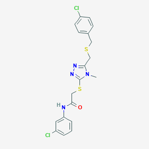 molecular formula C19H18Cl2N4OS2 B305264 2-[(5-{[(4-chlorobenzyl)sulfanyl]methyl}-4-methyl-4H-1,2,4-triazol-3-yl)sulfanyl]-N-(3-chlorophenyl)acetamide 