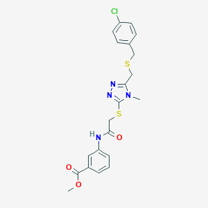 molecular formula C21H21ClN4O3S2 B305278 methyl 3-({[(5-{[(4-chlorobenzyl)sulfanyl]methyl}-4-methyl-4H-1,2,4-triazol-3-yl)sulfanyl]acetyl}amino)benzoate 
