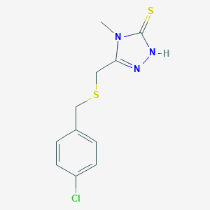 molecular formula C11H12ClN3S2 B305280 5-{[(4-chlorobenzyl)sulfanyl]methyl}-4-methyl-4H-1,2,4-triazole-3-thiol 