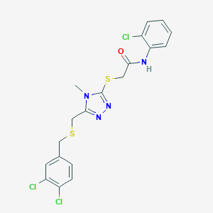 molecular formula C19H17Cl3N4OS2 B305281 N-(2-chlorophenyl)-2-[(5-{[(3,4-dichlorobenzyl)sulfanyl]methyl}-4-methyl-4H-1,2,4-triazol-3-yl)sulfanyl]acetamide 
