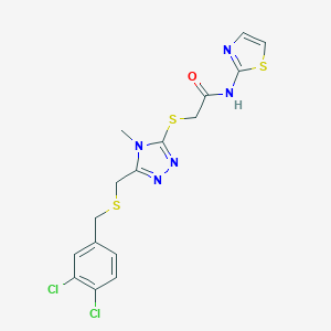molecular formula C16H15Cl2N5OS3 B305283 2-[(5-{[(3,4-dichlorobenzyl)thio]methyl}-4-methyl-4H-1,2,4-triazol-3-yl)thio]-N-1,3-thiazol-2-ylacetamide 