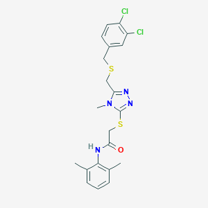 molecular formula C21H22Cl2N4OS2 B305284 2-[(5-{[(3,4-dichlorobenzyl)sulfanyl]methyl}-4-methyl-4H-1,2,4-triazol-3-yl)sulfanyl]-N-(2,6-dimethylphenyl)acetamide 