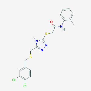 molecular formula C20H20Cl2N4OS2 B305285 2-[(5-{[(3,4-dichlorobenzyl)sulfanyl]methyl}-4-methyl-4H-1,2,4-triazol-3-yl)sulfanyl]-N-(2-methylphenyl)acetamide 